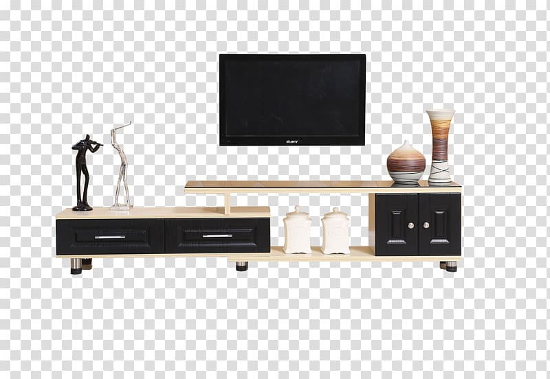 flat screen TV above the cabinet , Television Coffee table, TV shopping transparent background PNG clipart