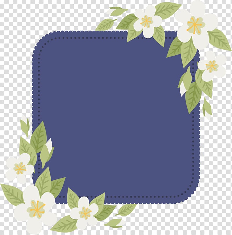 square blue frame and white flowers illustration, Paper Floral design Flower, White flowers decorate the title box transparent background PNG clipart