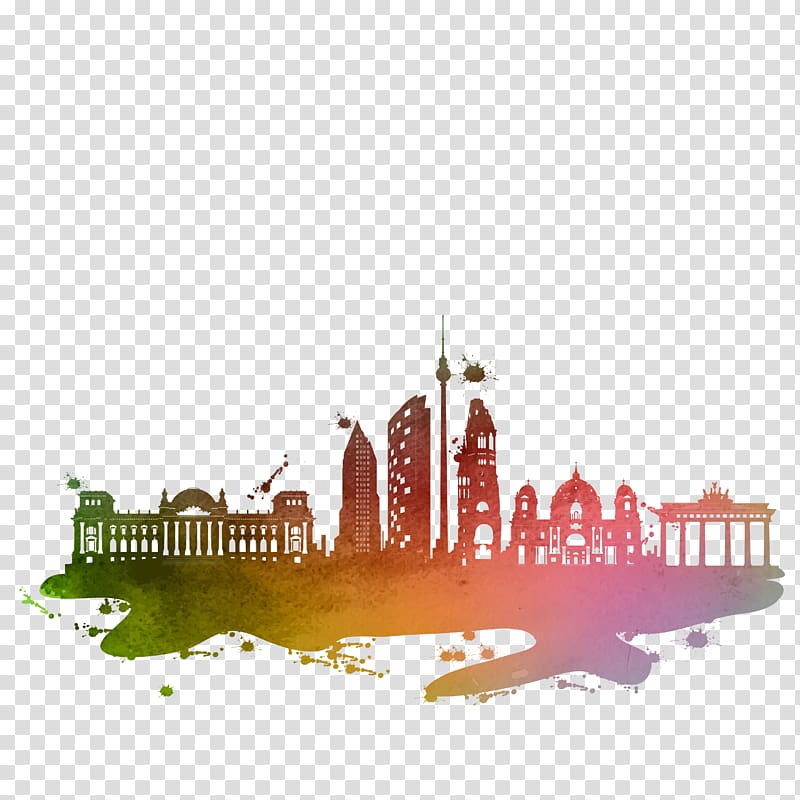 Berlin Rome Skyline Silhouette, Colorful city building silhouettes transparent background PNG clipart