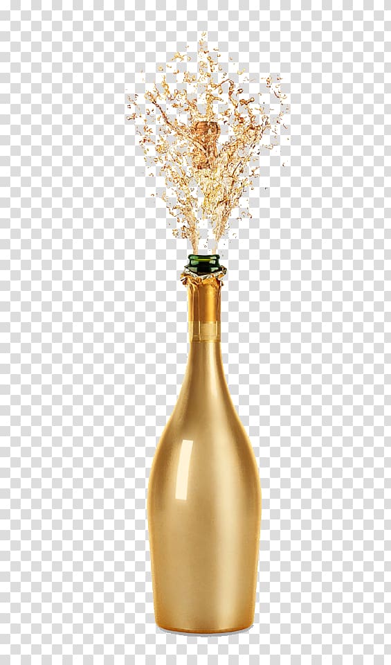 opened glass bottle illustration, Champagne Wine glass Fizz, Gold champagne transparent background PNG clipart