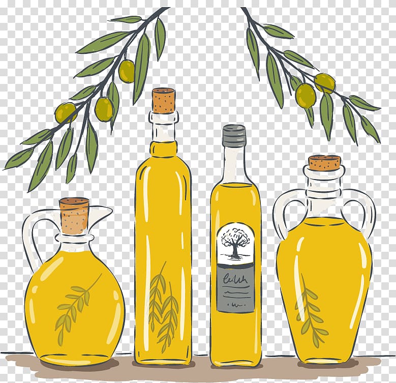 Olive oil Bottle, Hand-painted olive oil transparent background PNG clipart