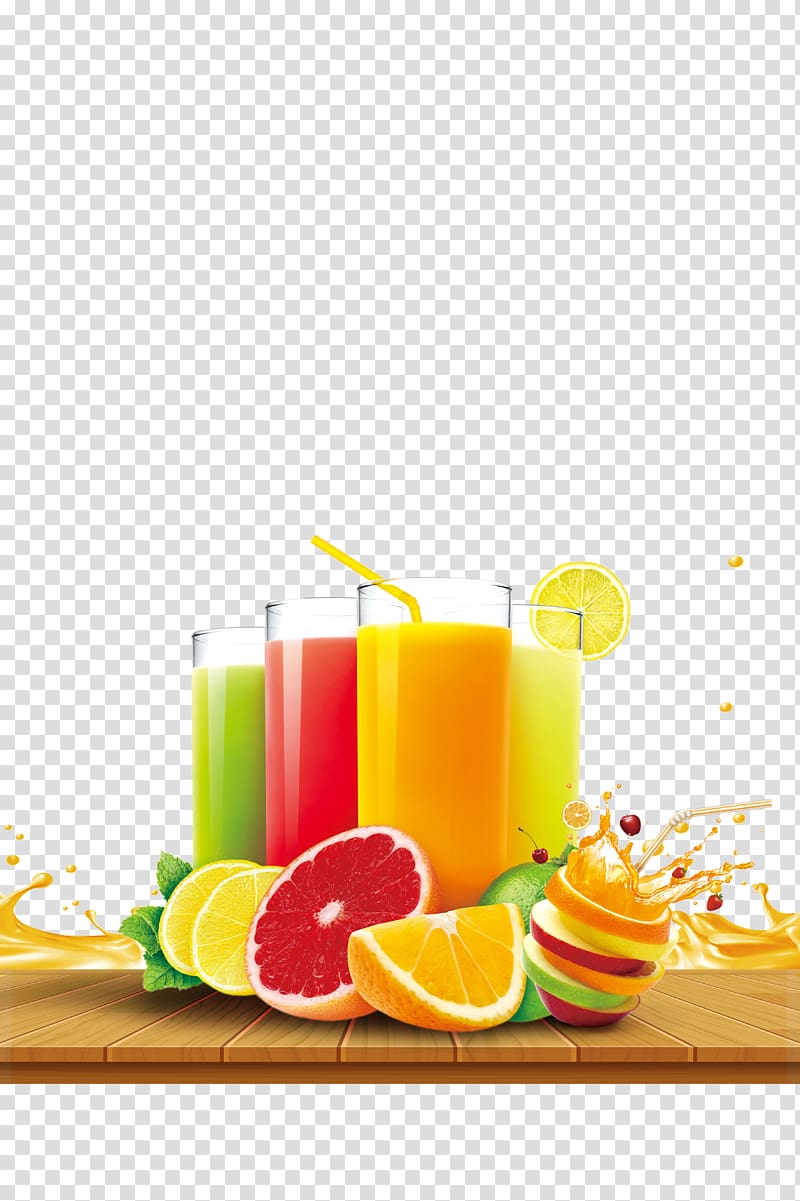 multicolored juice with fruits illustration, Orange juice Lemon Orange drink Fruit, Colorful Juices transparent background PNG clipart