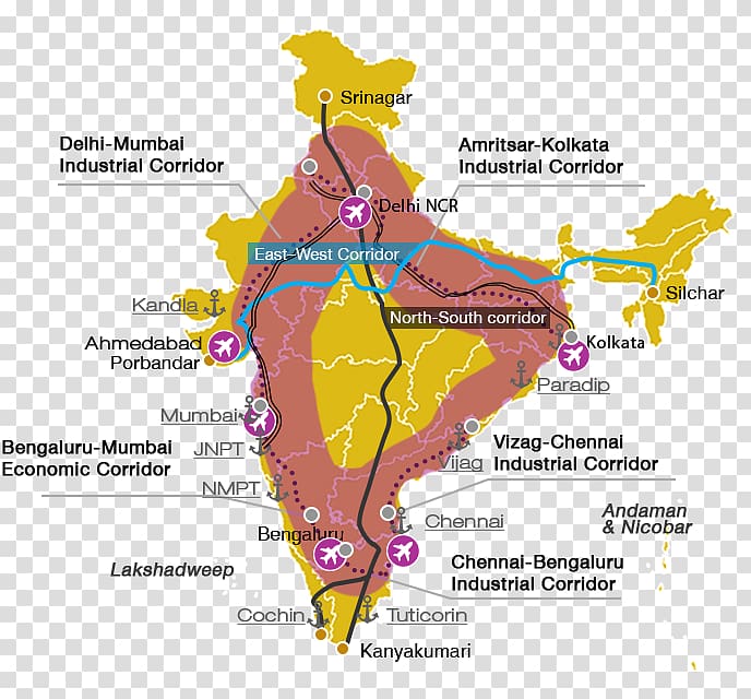 Government of India North–South Transport Corridor Delhi–Mumbai Industrial Corridor Project Map, India transparent background PNG clipart