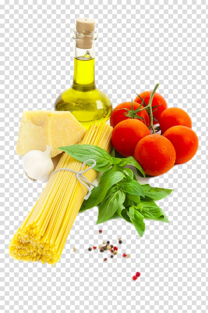 pasta and tomatoes, Olive oil Linseed oil Vegetable oil, Olive oil and vegetables transparent background PNG clipart