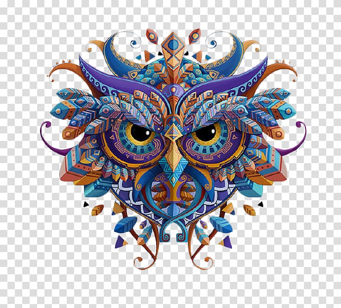purple, blue, and orange owl , Visual arts Artist Work of art Illustration, Owl pattern transparent background PNG clipart