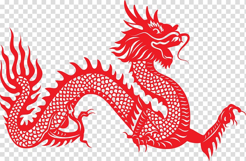 red dragon illustration, Chinese dragon Papercutting Illustration, simple decorative red paper-cut dragon transparent background PNG clipart