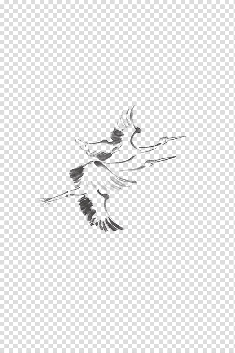 Red-crowned crane Drawing Bird Ink wash painting, crane transparent background PNG clipart