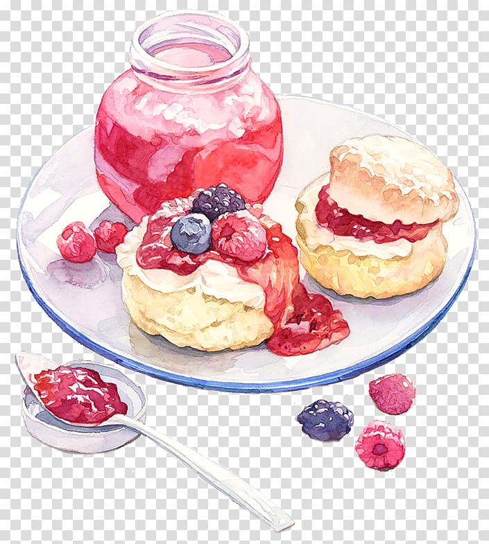 two breads filled with jam illustration, Food Watercolor painting Sauce Dessert Illustration, Drawing strawberry sauce transparent background PNG clipart