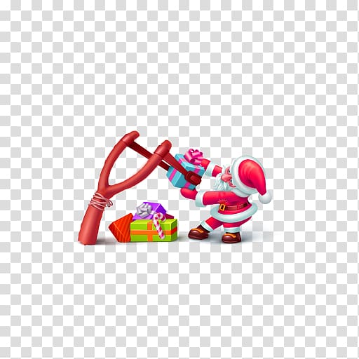 Santa Claus Reindeer Christmas Shooting sport, Red cartoon santa gift decoration pattern transparent background PNG clipart