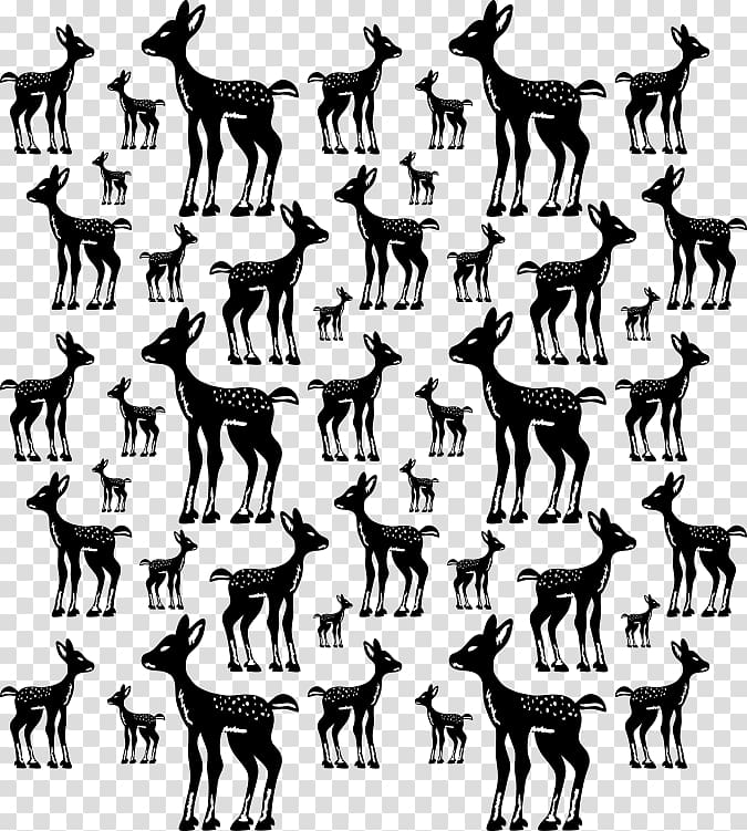 Reindeer Black and white Cartoon, Black and white hand-painted cartoon deer pattern transparent background PNG clipart