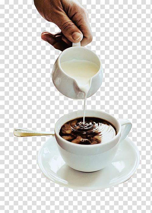 person pouring creamer on coffee, Turkish coffee Cappuccino Tea Breakfast, Brew coffee transparent background PNG clipart