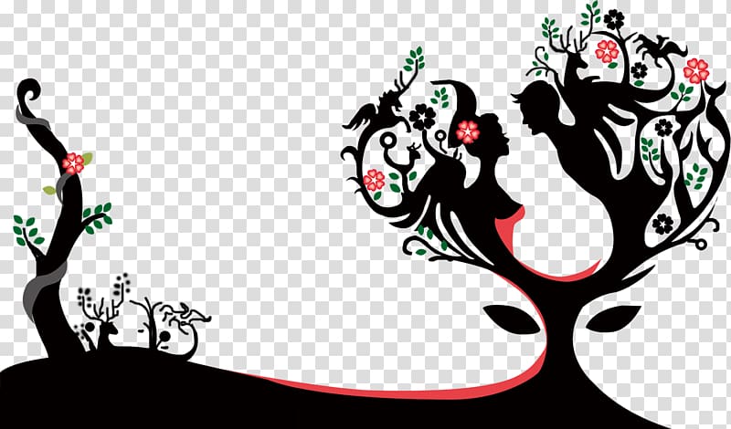 China Qixi Festival Valentines Day The Cowherd and the Weaver Girl, Beautiful couple beautiful silhouette tree transparent background PNG clipart