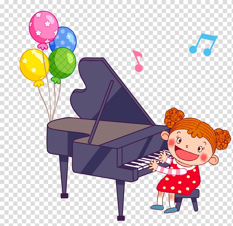 Piano Cartoon Illustration, Little girl playing the piano transparent background PNG clipart