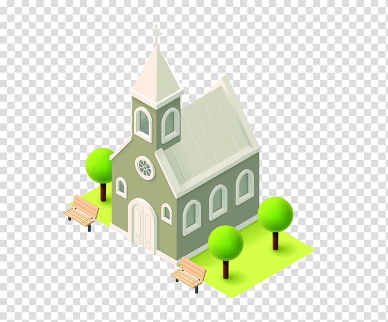 Church Isometric projection Illustration, church transparent background PNG clipart
