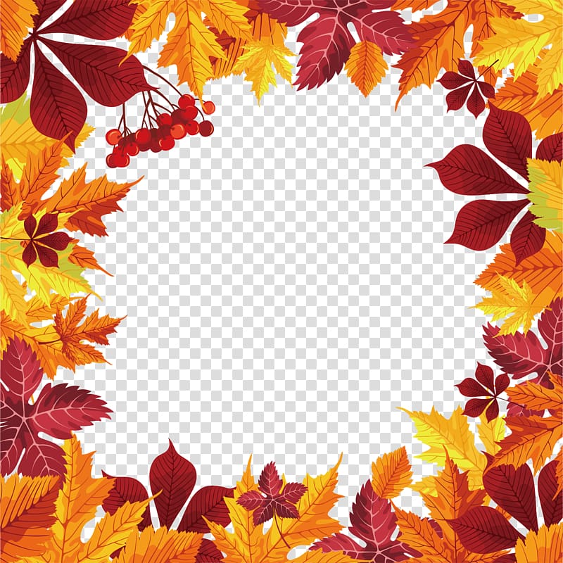 orange and red leaves border, Maple leaf background transparent background PNG clipart