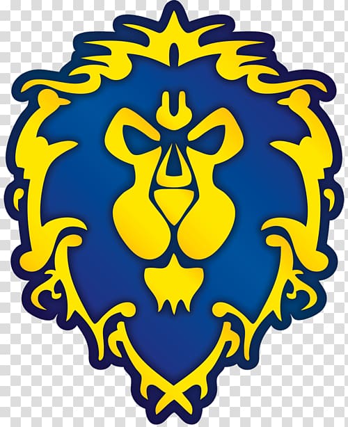 blue and yellow lion logo , Warlords of Draenor World of Warcraft Logo Symbol Decal, wow transparent background PNG clipart
