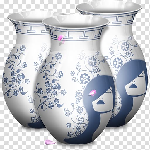 three gray jars , blue and white porcelain ceramic vase glass, Hardware database transparent background PNG clipart