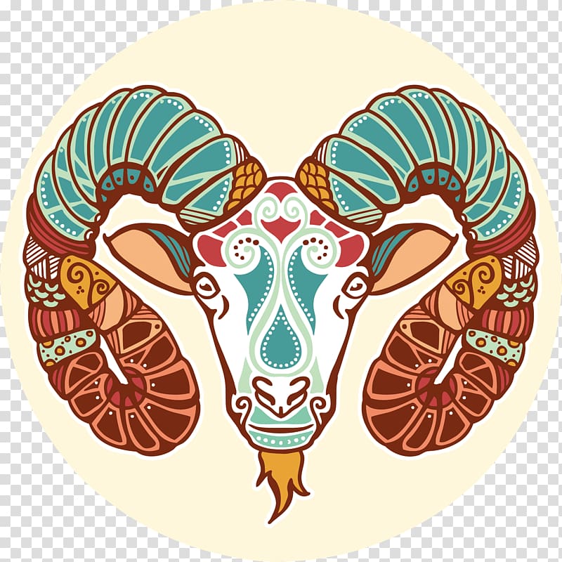 white, teal and brown ram illustration, Zodiac Astrological sign Aries Horoscope Astrology, Aries transparent background PNG clipart