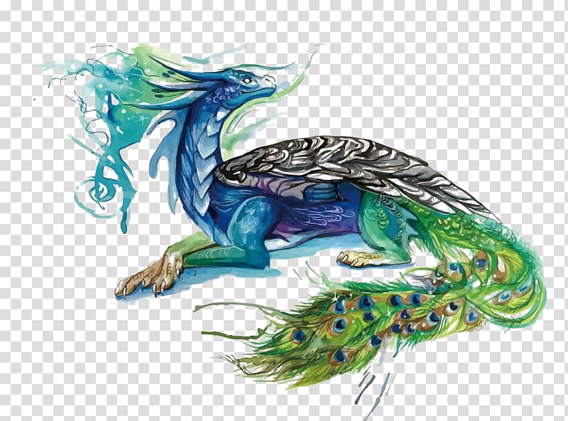 Drawing Pencil Marker pen Sketch, Peacock Dragon transparent background PNG clipart