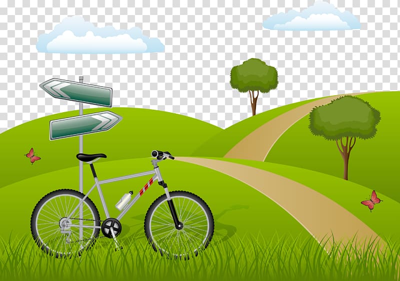 Euclidean Bicycle Landscape Illustration, Green Bicycle Trail transparent background PNG clipart