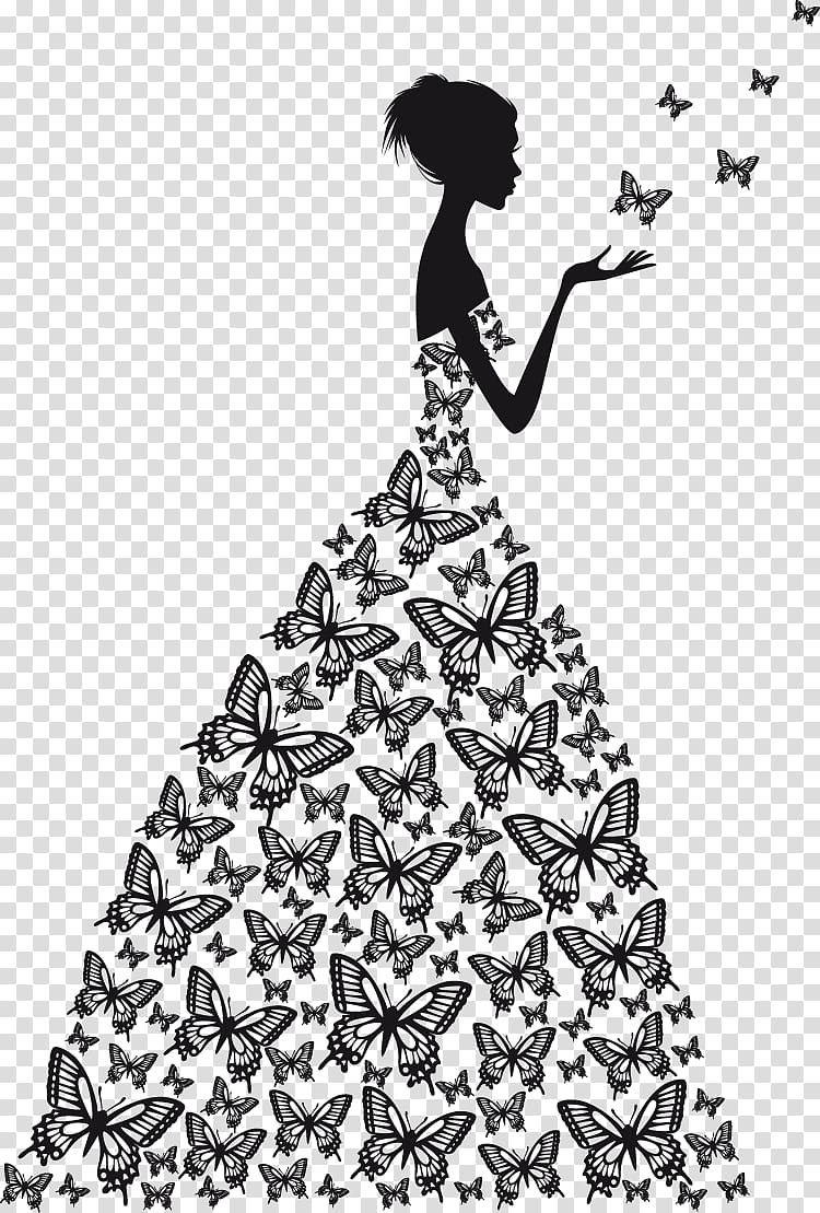 woman in butterfly gown , , Bride silhouette element transparent background PNG clipart