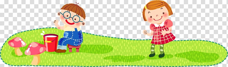 Cartoon Child Illustration, Cartoon children playing in the grass transparent background PNG clipart