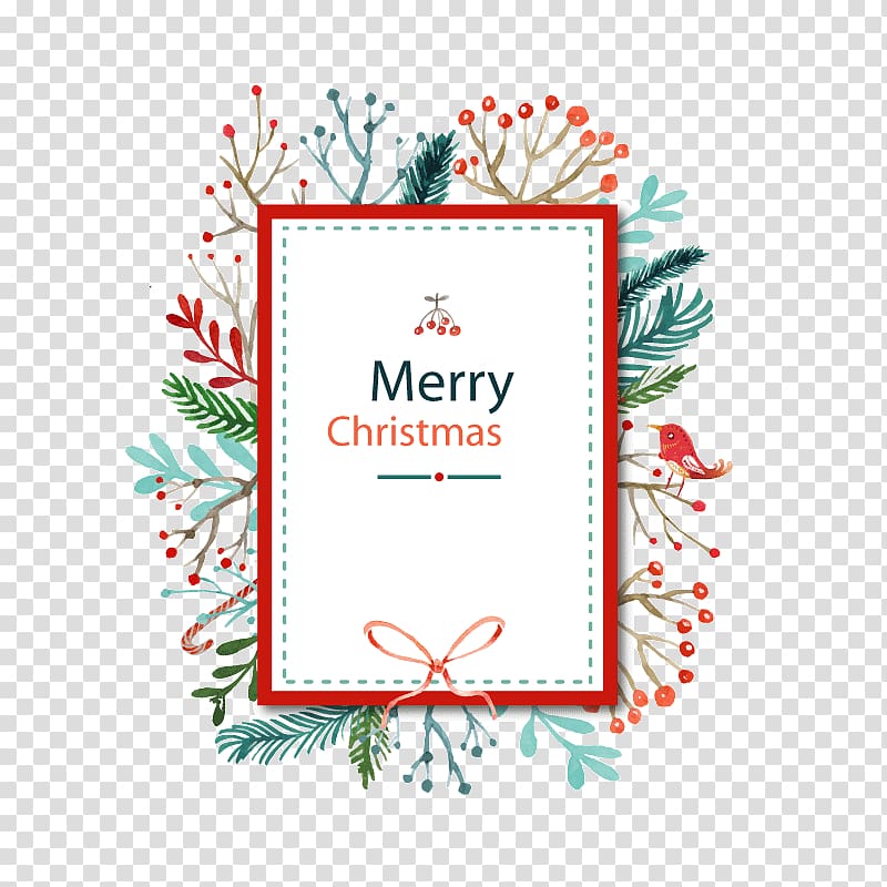Christmas card Watercolor painting, Christmas decorative border pattern background transparent background PNG clipart