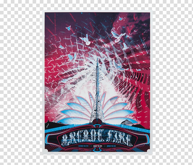 Poster Screen printing Arcade Fire Concert, night poster transparent background PNG clipart