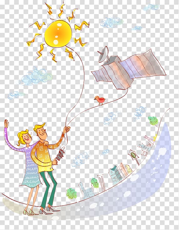 Illustration, Kite flying men and women transparent background PNG clipart