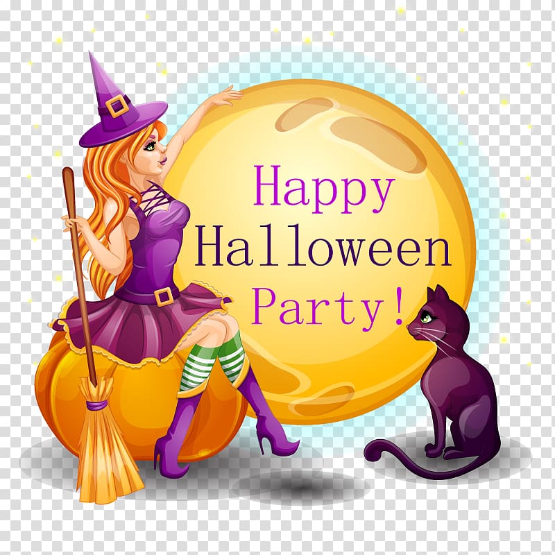 Cats Moon , Witch and Cats transparent background PNG clipart