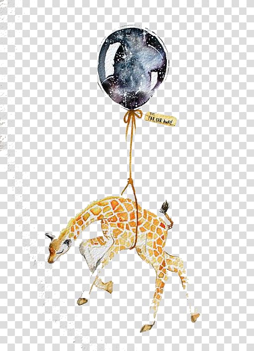 brown giraffe with balloon illustration, Drawing Watercolor painting Art Illustration, Watercolor giraffe transparent background PNG clipart