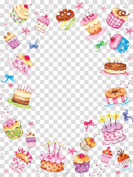 Birthday cake Cupcake Wedding cake, Hand-painted watercolor cake border, cake illustrations transparent background PNG clipart