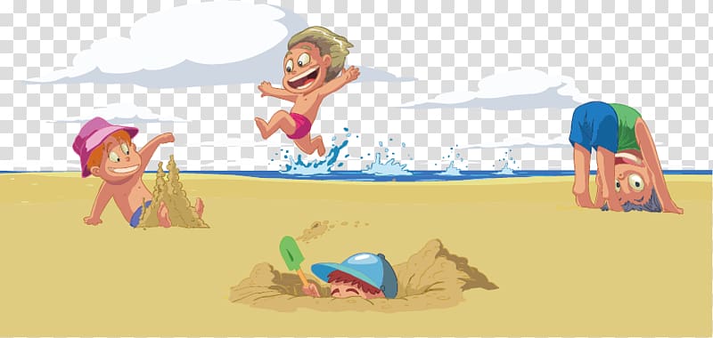 Cartoon Beach Drawing , Children on the beach transparent background PNG clipart