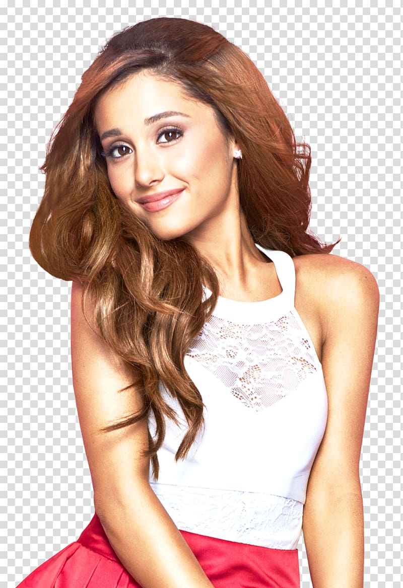 smiling Ariana Grande in white floral tank top, Ariana Grande 0 Cat Valentine Female Break Free, Ariana Grande transparent background PNG clipart