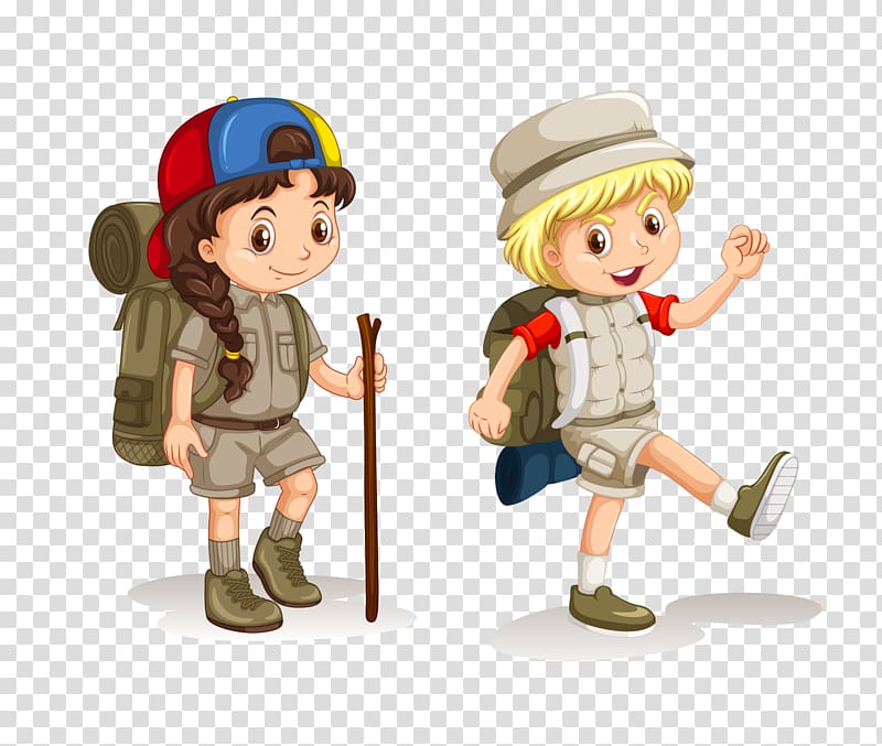 girl and boy trekking illustration, Camping Child , cartoon children creative camp transparent background PNG clipart