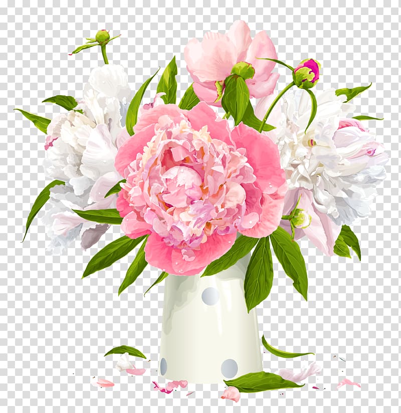 pink and white peony flowers illustration, Peony Flower , Vase with White and Pink Peonies transparent background PNG clipart