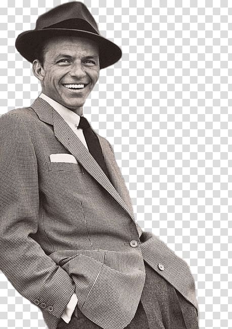 man wearing suit jacket and black hat, Frank Sinatra Leaning transparent background PNG clipart