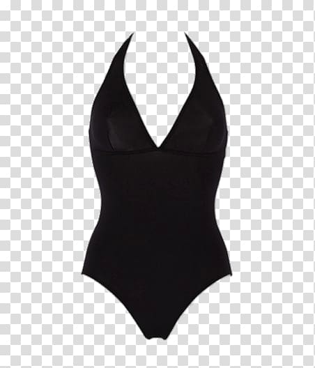 women's black monokini illustration, Black Swimming Suit Low Clevage transparent background PNG clipart