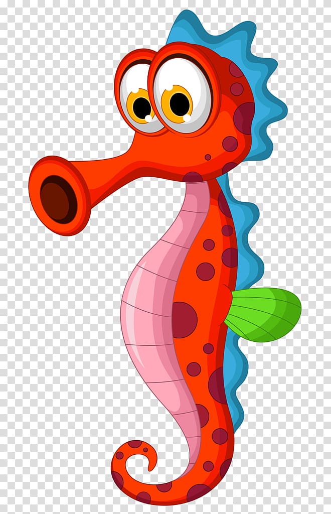 Red seahorse illustration, Seahorse Cartoon , under sea transparent