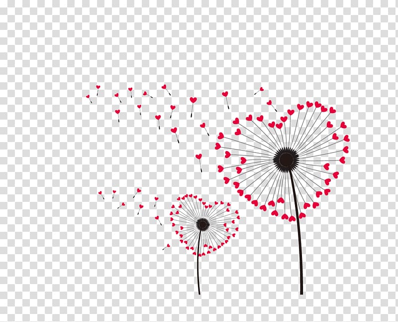 two red heart flower illustration, Dandelion Cartoon Cushion, Dandelion transparent background PNG clipart