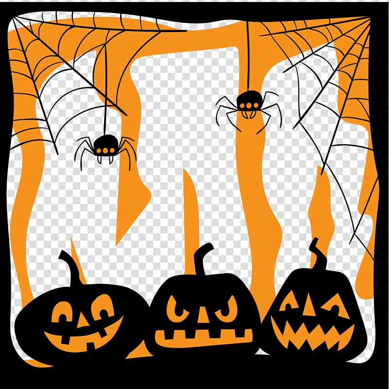 Spider web Halloween , Pumpkin and spider transparent background PNG clipart