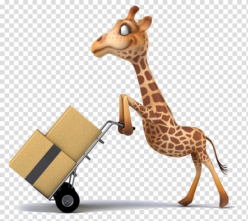 giraffe holding hand truck, 3D computer graphics Northern giraffe Cartoon, Interesting giraffe transparent background PNG clipart