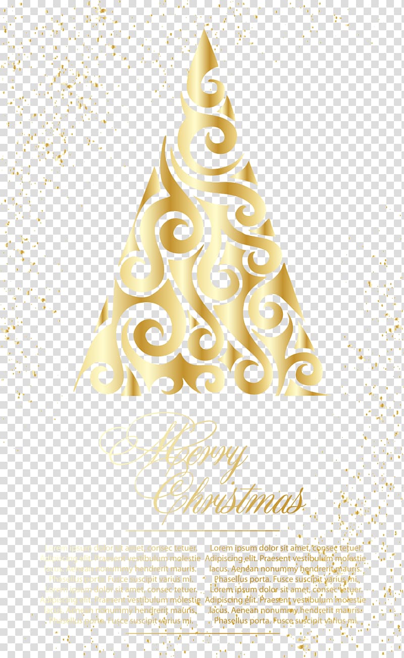 Christmas tree, Golden Christmas tree greeting card illustration transparent background PNG clipart