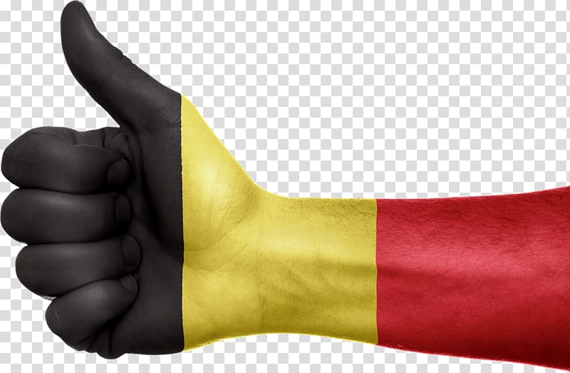 person showing right thumb, Hand Belgium Flag transparent background PNG clipart