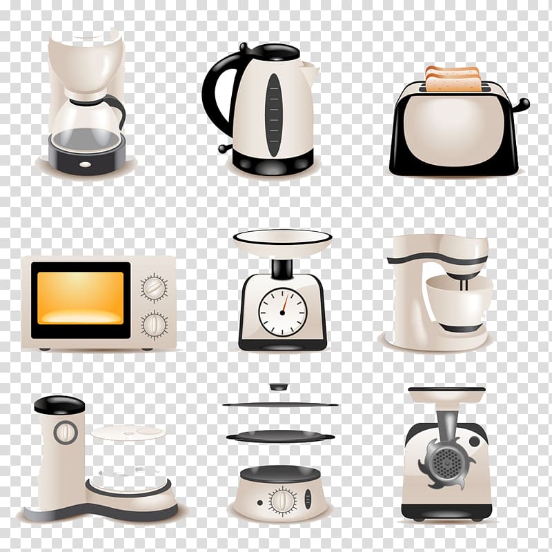 coffeemaker, kettle, toaster, and microwave , Home appliance Kitchen Small appliance Refrigerator, Kitchen Appliances transparent background PNG clipart