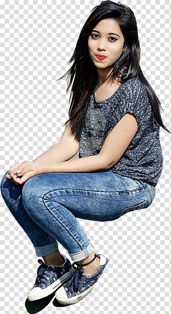 woman in scoop-neck shirt and blue washed denim pants outfit, PicsArt Studio editing Desktop , girls transparent background PNG clipart