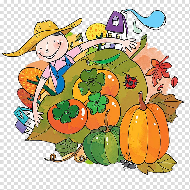 Harvest Ant Autumn Farmer Illustration, Harvest a good season for pumpkin transparent background PNG clipart