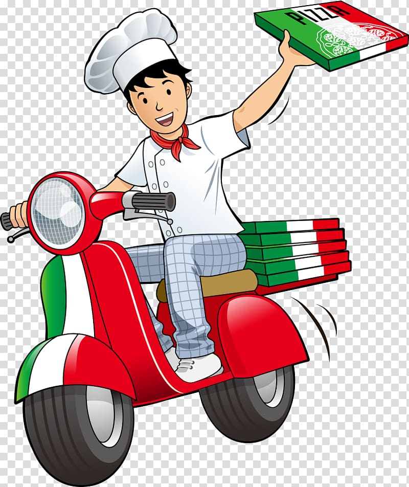 man riding motorcycle , Pizza delivery Take-out Pizza delivery Restaurant, pizza deliveryman transparent background PNG clipart