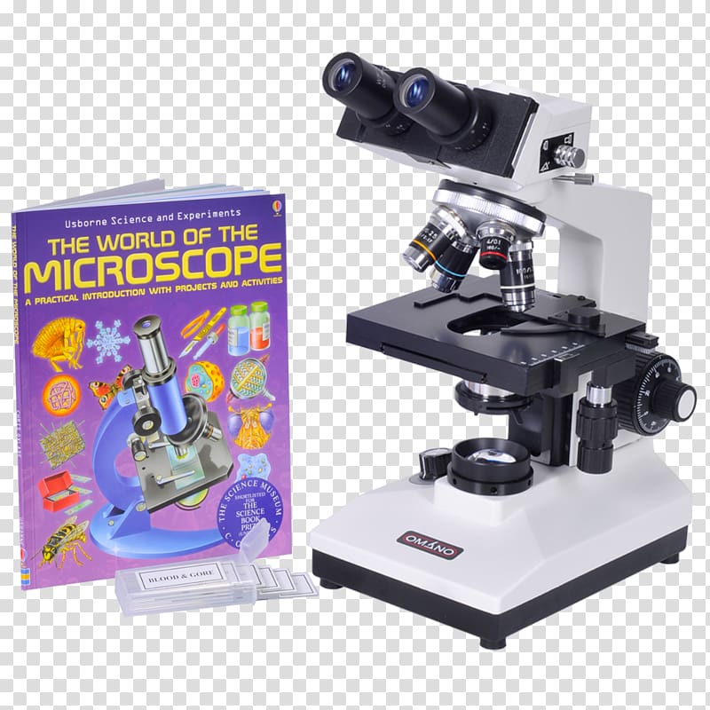Optical microscope Stereo microscope AmScope 40X-2500X LED Lab Binocular Compound Microscope with Double Layer Mechanical Stage + Book + 100 Coverslips & 50 Blank Slides, microscope transparent background PNG clipart