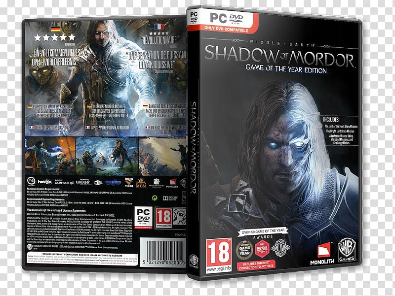 Xbox 360 Middle-earth: Shadow of Mordor PC game The Game Award for Game Of The Year Video game, Shadow Edition transparent background PNG clipart